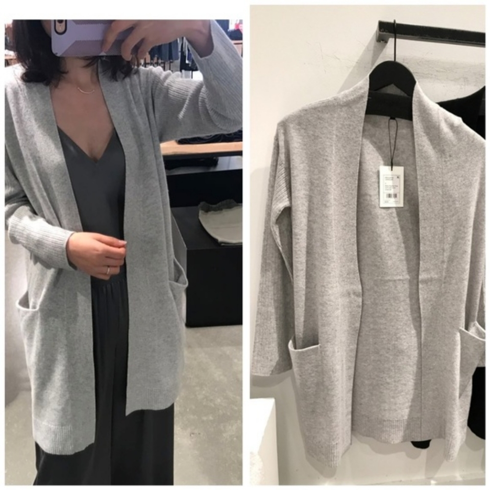 Theory Rib Sleeve Cashmere Cardigan Whale Gray - Picture 2 of 6